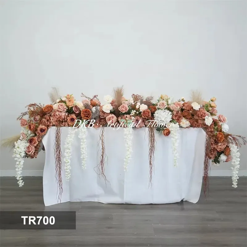 Bohemian Faux Flower Arrangement Wedding Ceremony Terracotta Table Decor with Hanging White Wisteria
