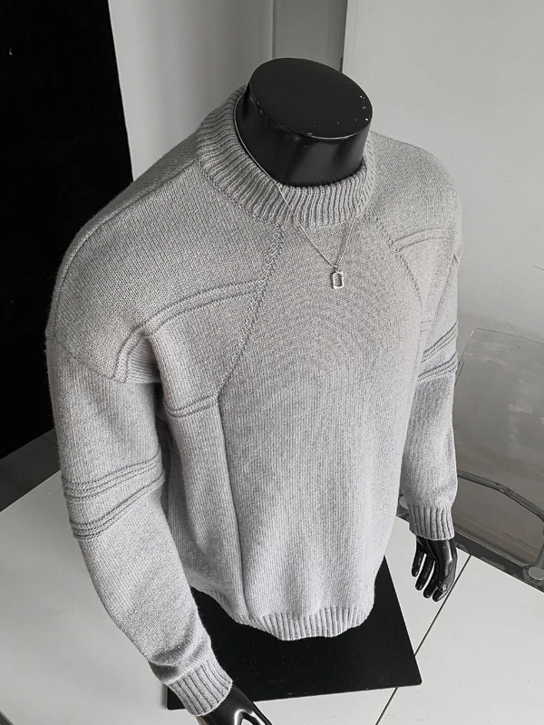 

Men's round Ne Knitwear Warmth Inner Wear American Sle Retro Autumn Winter New Arrival GPOUHO Casual Loose Fit Polyester
