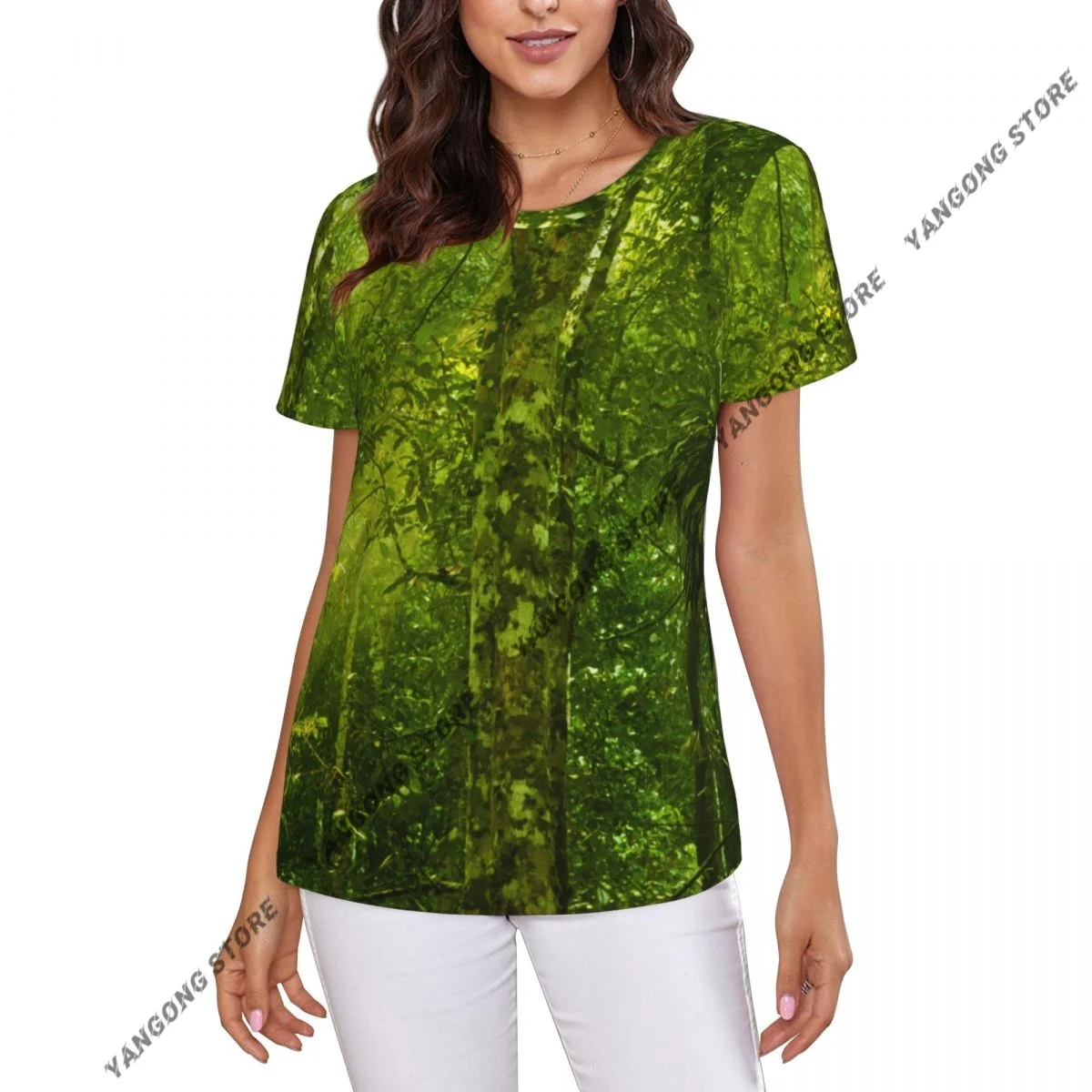 Women's T-shirt Sun Shining Into Tropical Forest Tshirt Women Casual O-Neck Short Sleeve Tops Tees Clothing