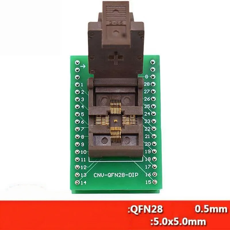 qfn28-qfn5x5-28l-05-エージングテストシート、トップピン間隔05mm、金メッキ仕様の書き込み・書き込み用シート