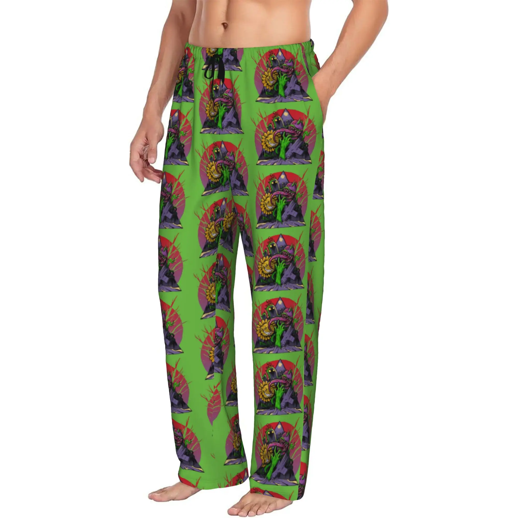 Custom Plants Gaming Zombies Pajama Pants Men's Video Game Lounge Sleep Stretch Sleepwear Bottoms with Pockets