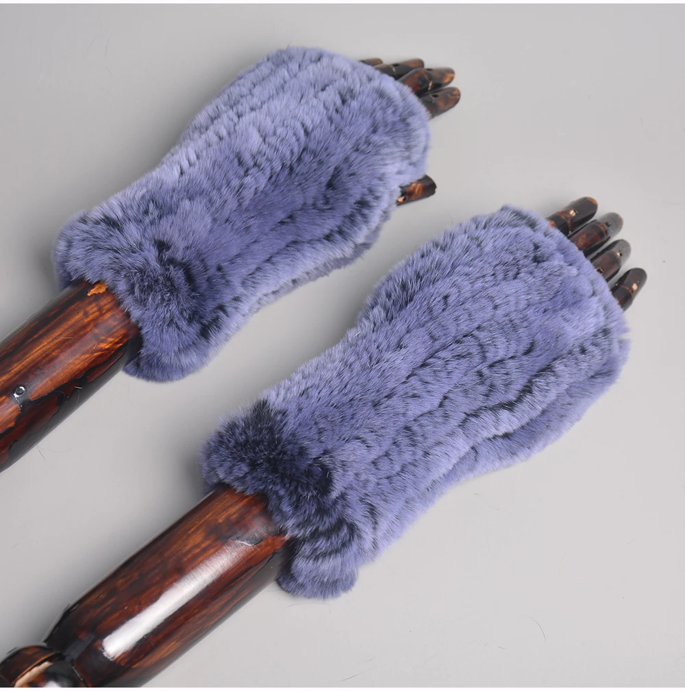 Lady Winter 100% Natural Real Rex Rabbit Fur Glove Women Soft Rex Rabbit Fur Glove Foashion Warm Knitted Genuine Fur Gloves