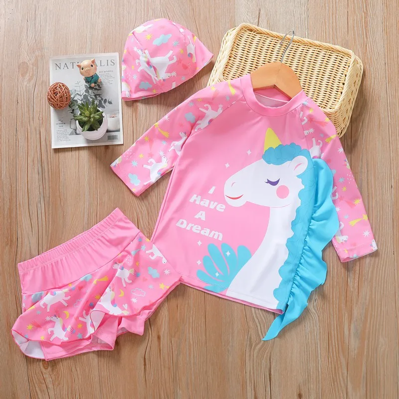 

Unleash the Magic: Let Your Little Princess Shine in Our Girls Cartoon 3-Piece Swim Set with Sun Protection, Sizes 3-7