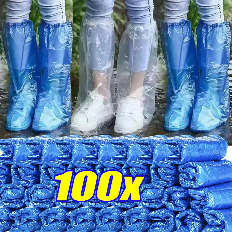 5-100pairs Transparent Plastic Disposable Shoe Covers Outdoor Rainproof Thick Wear-resistant Waterproof Isolation Foot Covers