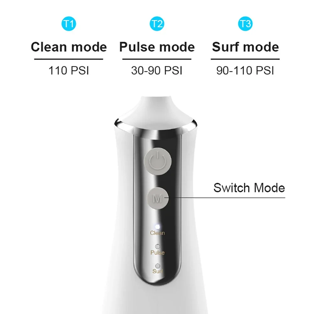 LISM Dental Oral Irrigator Water Flosser Thread Teeth Pick Mouth Washing Machine 5 Nozzels 3 Modes USB Rechargeable 300ml Tank