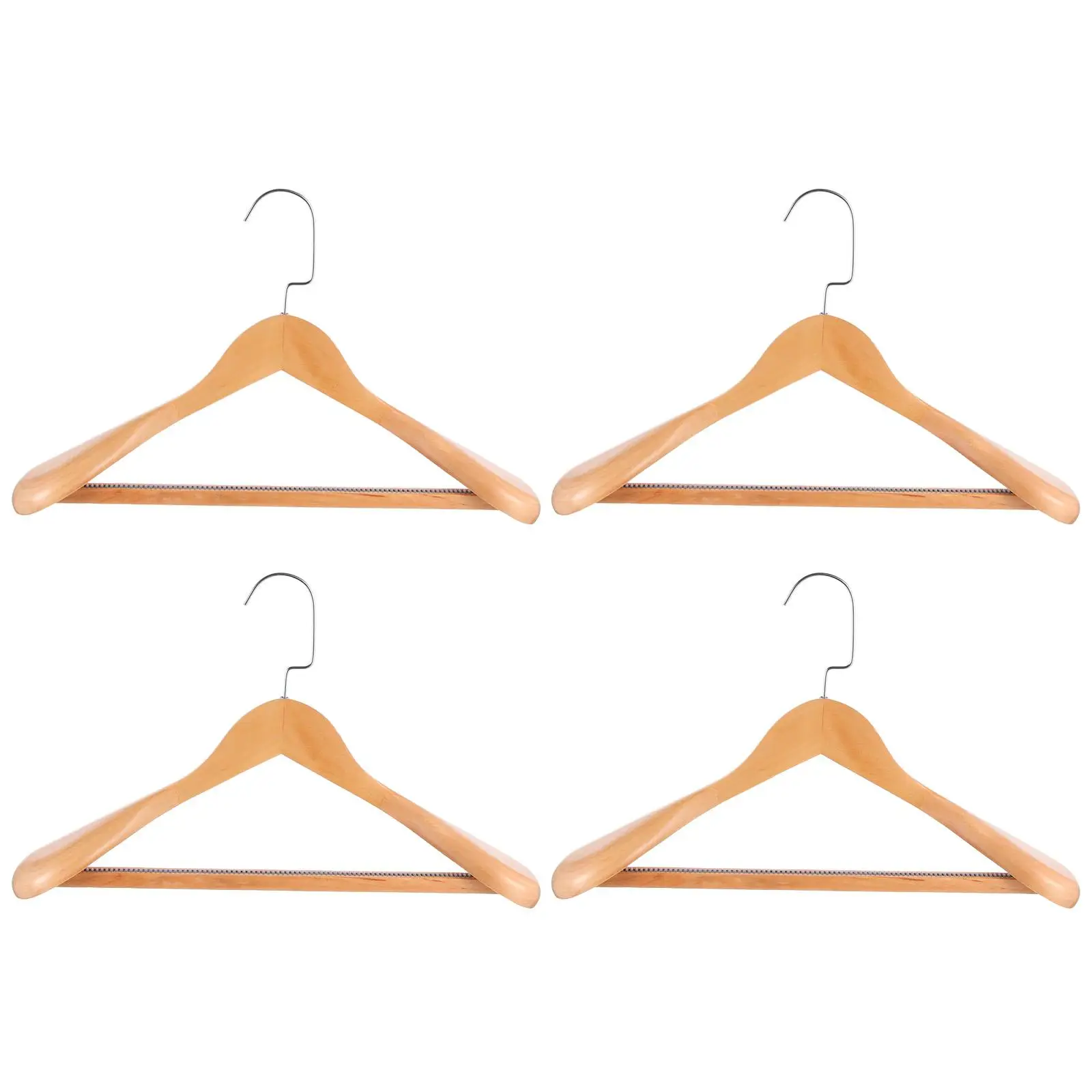 

4pcs Solid Wood Hangers Clothes Hanger Stainless Steel Flat Hook Color Suit Household Storage