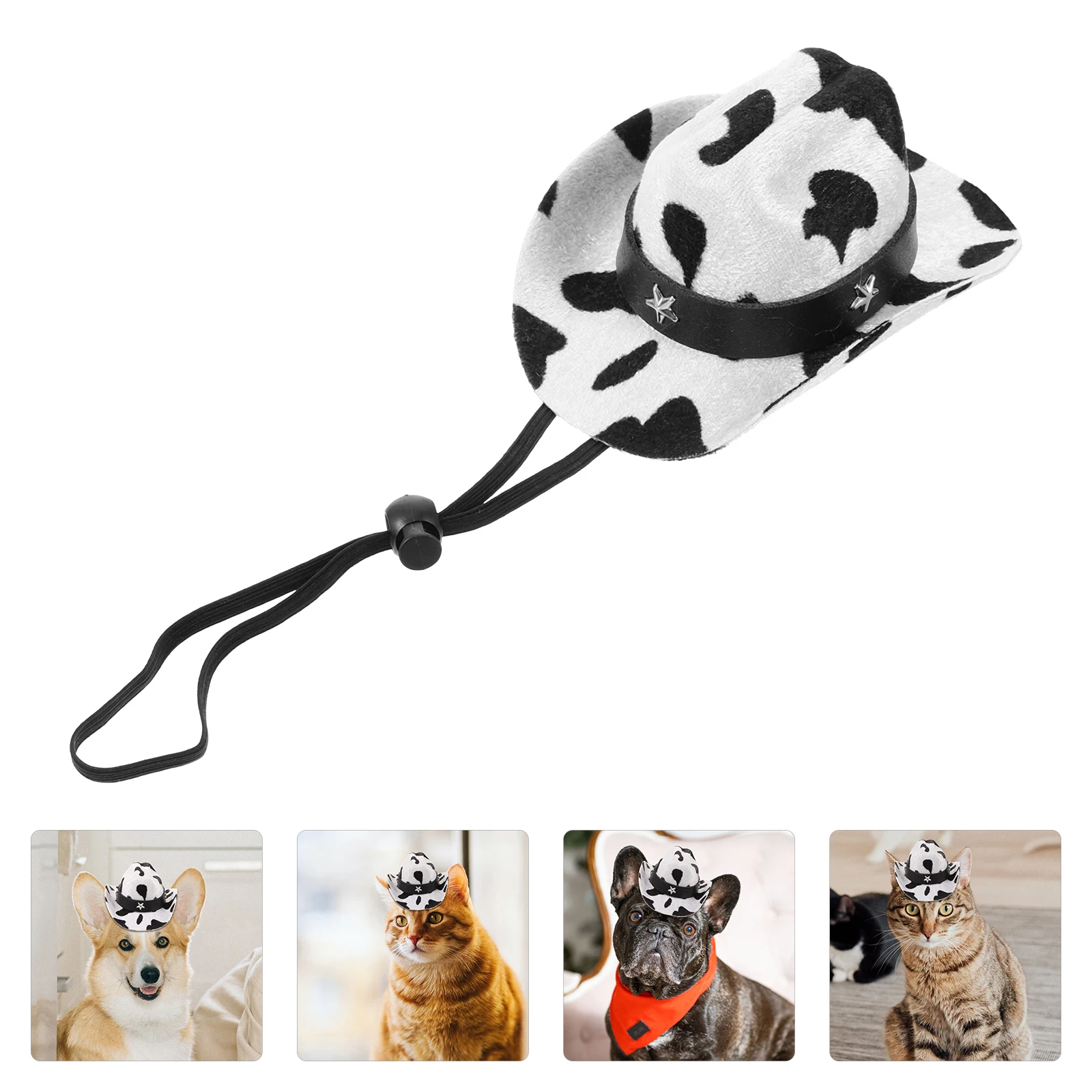 

Pet Cowboy Hat for Dog Cat Adjustable Non-slip Winter Hats S Size Milk Pattern Chin Strap Puppy Festival Decorative