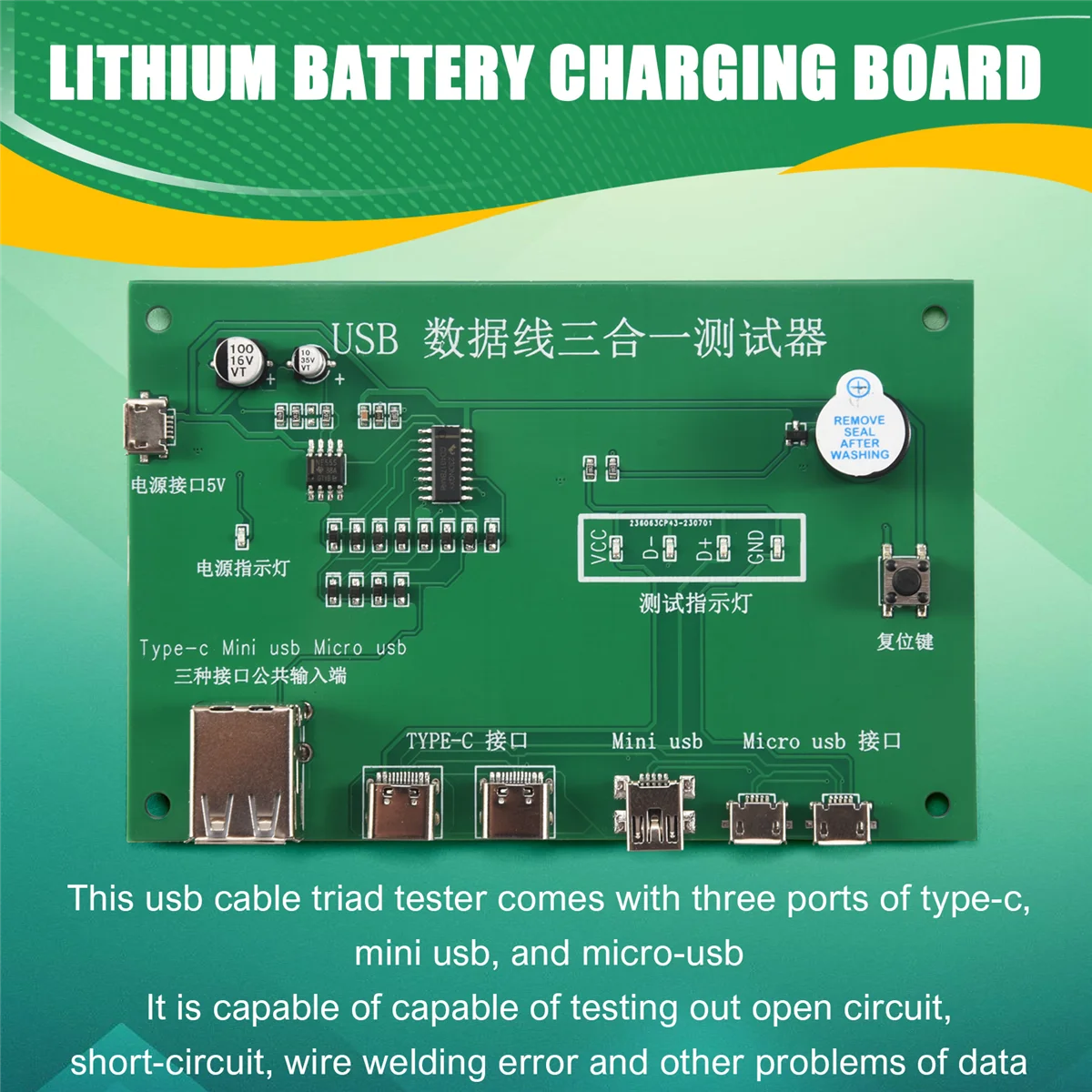 

(Лидер продаж) Тестер USB-кабеля Тестовая карта зарядного кабеля Tpye-C Mini USB MiniUSB PCB Приспособление для тестирования проводов данных