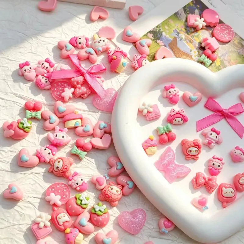 20 Stück rosa Hello Kitty My Melody Acryl Mini-Nagelanhänger DIY Nagelkunst-Zubehör für Maniküre