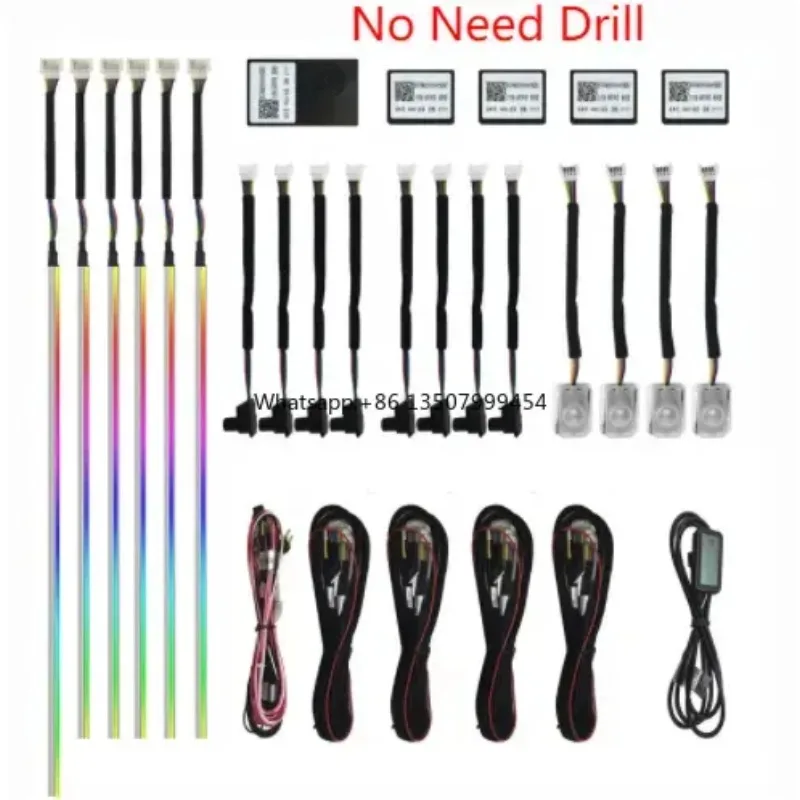 A80 64-Color LED Ambient Light Acrylic Strip 18-in-1 Universal Sound App Control Car Interior Decorative Lighting 12V New