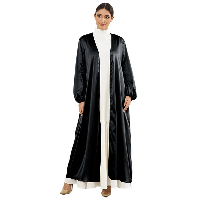 Clothes for Muslim Women Colorful Muslim Women's Outwear with Bubble Sleeve Long Skirt Dubai Abaya for Women Ensembles Musulmans