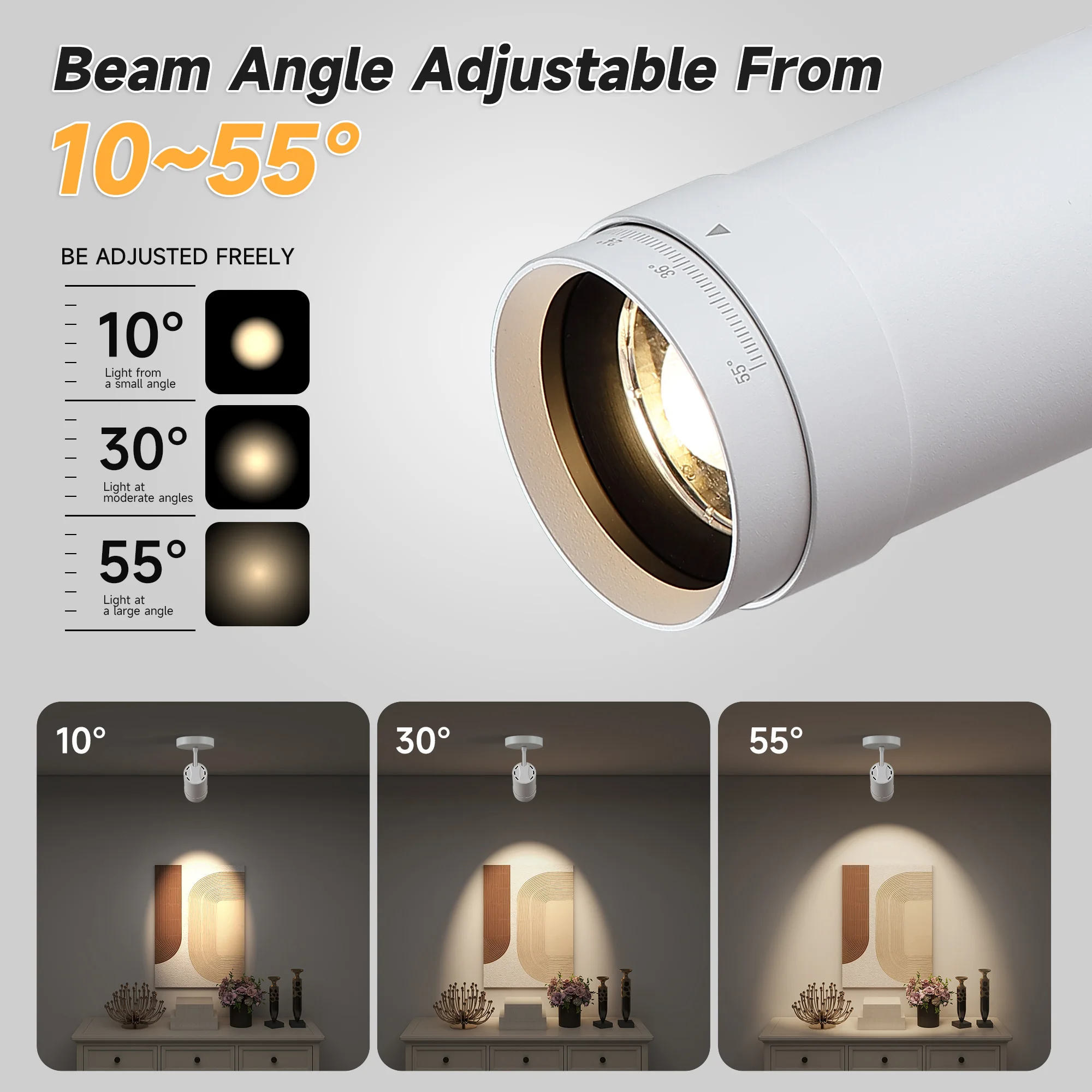 Opulux 9W LED Zoomable Ceiling Spotlight Dimmable Adjustable Beam Angle 10-55° Swivel CRI 97 Wired Accent Lamp for Corridor