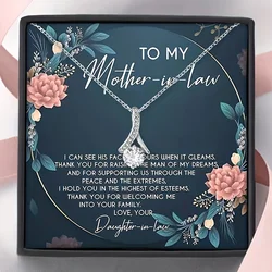 Shiny Cubic Zirconia Decor Pendant Necklace With Card & Gift Box, Holiday, Birthday Gift For Mother-in-law