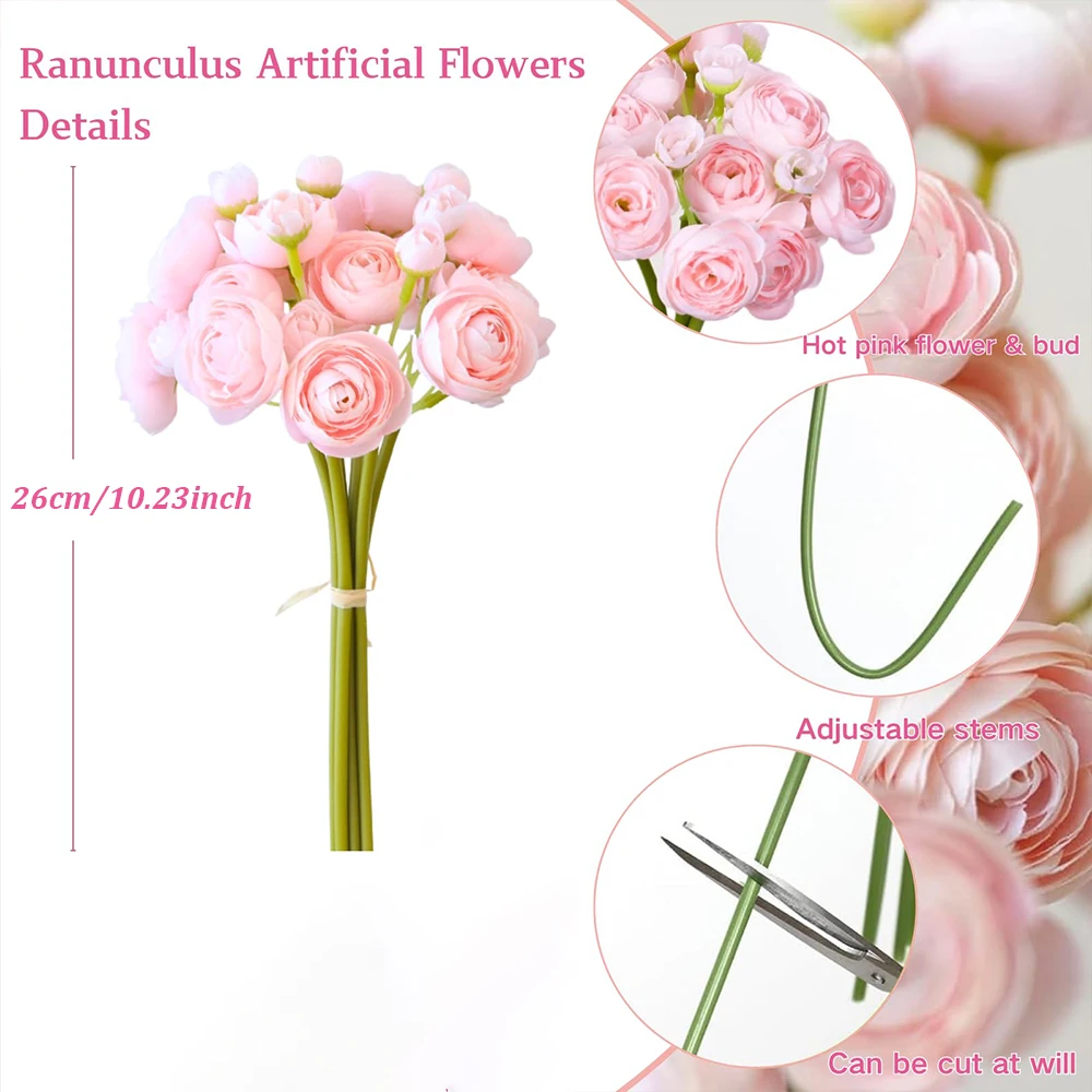 6 قطعة/الحفزة Ranunculus الزهور الاصطناعية باقات الفاوانيا الصغيرة ورد صناعي لحفل الزفاف DIY بها بنفسك الأزهار تحف الزفاف ديكور المنزل #4