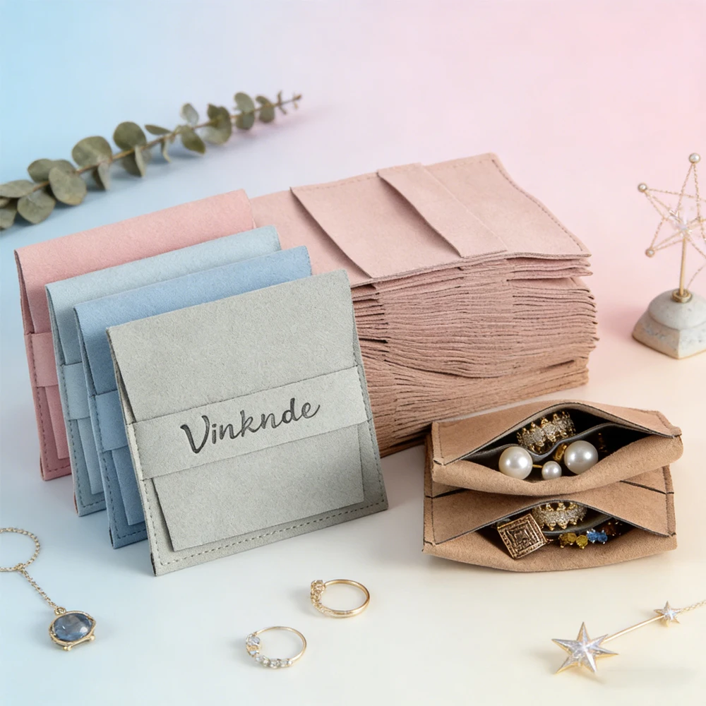 

50pcs/lot Personalized Logo Microfiber Strip Bags Envelope Pouches for Ring Earring Pearl Necklace Pendant Keycahin Storage Sack