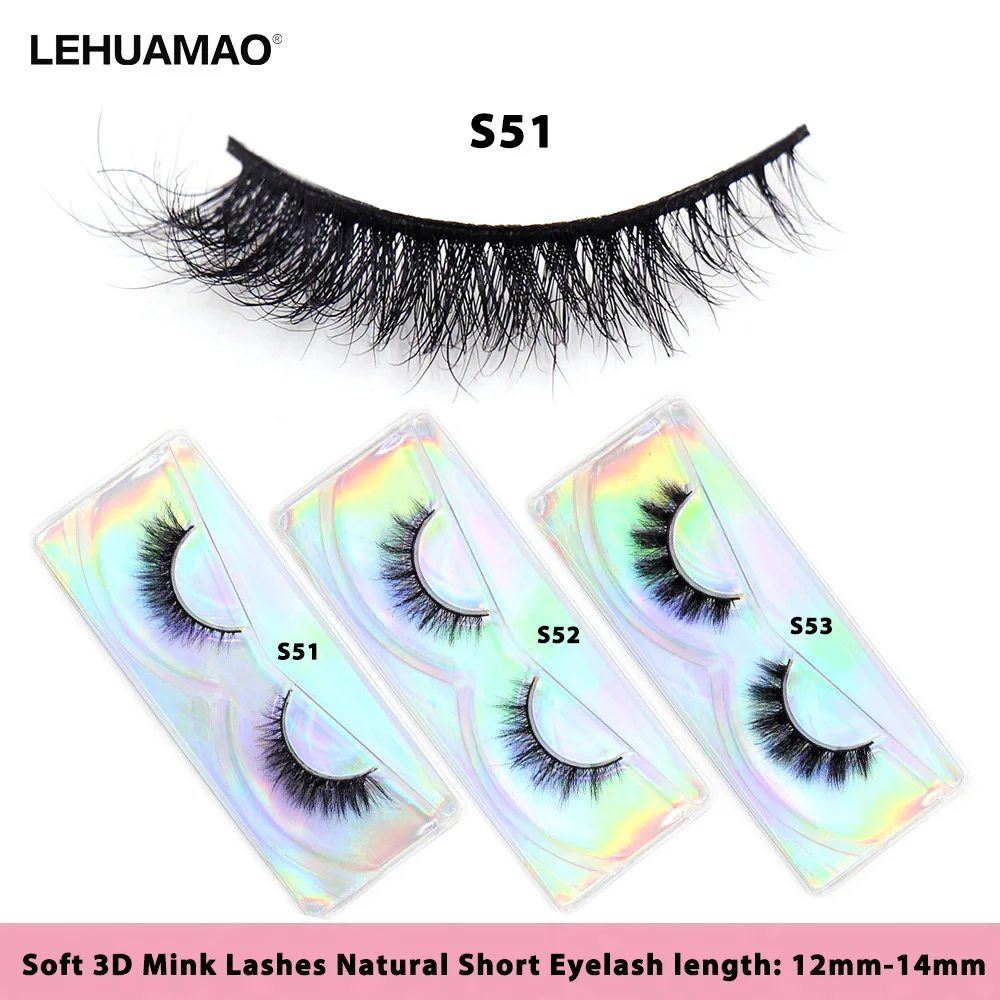 LEHUAMAO – faux-cils en vison 3D, 12MM-15MM, volumineux et légers, courts et naturels, 100% sans cruauté, maquillage S51