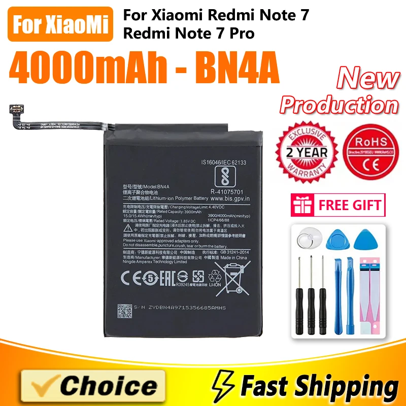 1 шт., 4000 мАч, оригинальный аккумулятор для Xiaomi Redmi Note 7 Note 7 Pro M1901F7C, BN4A, сменные литиевые батареи для телефонов + набор инструментов