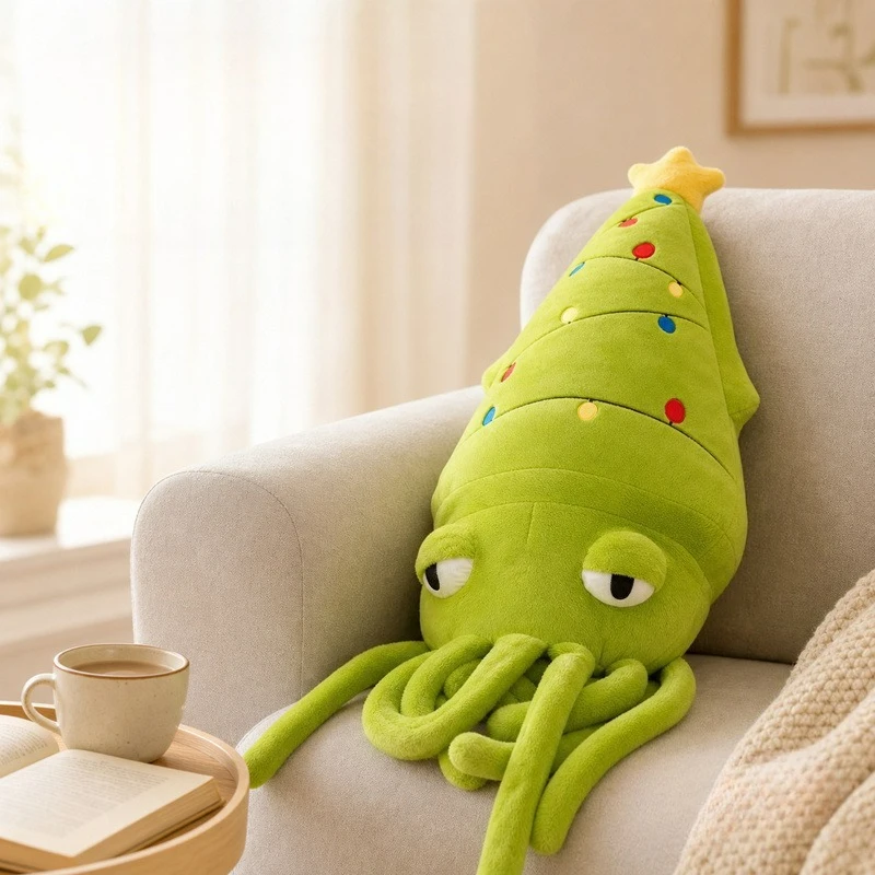 Christmas Squid Throw Pillow Christmas Tree Pillow Plush Toy Sofa Arrangement Cushion Atmosphere Decoration Girl Gift