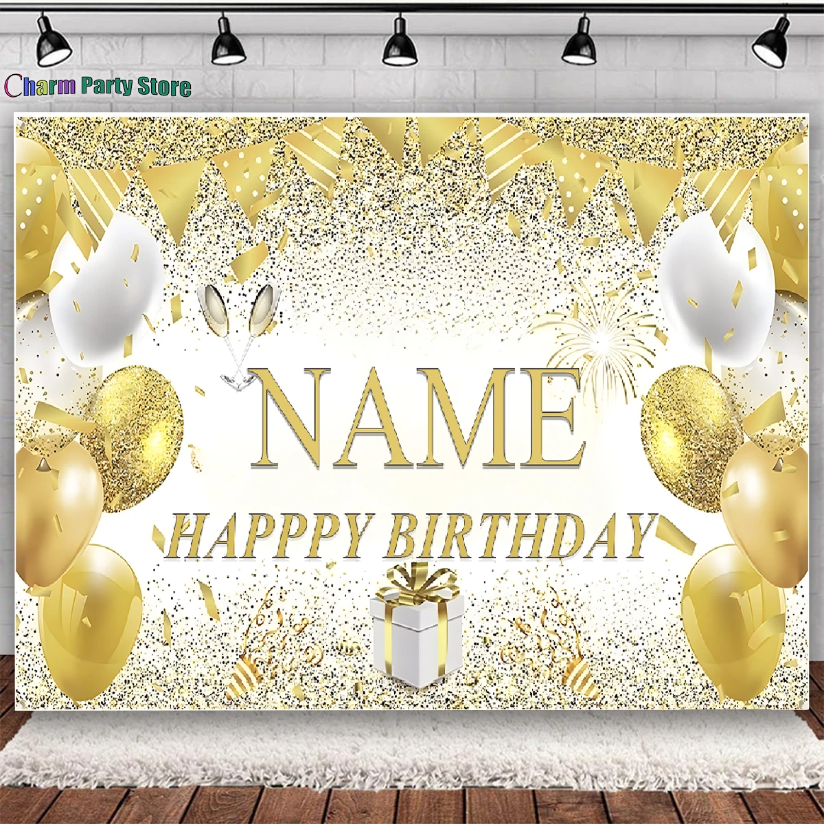 Charm Custom Name Photo Gold Silver Glitter Birthday Party Banner Background Baby Shower DIY adult Birthday Photography Backdrop