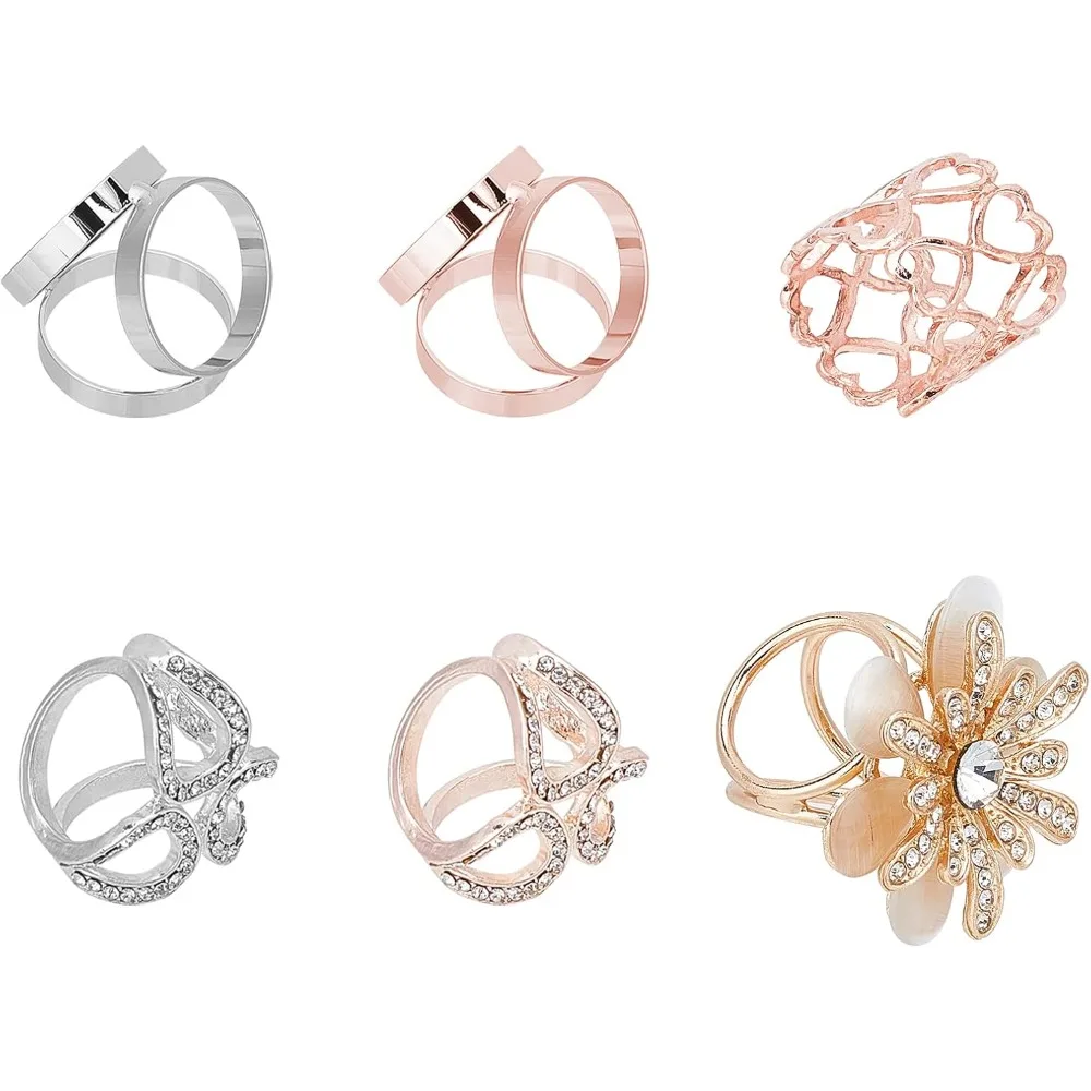 

6Pcs 6Styles Fashion Scarf Ring Buckle Flower Fashion Scarf Ring Buckle Modern Simple Triple Slide Jewelry Silk Scarf Clasp