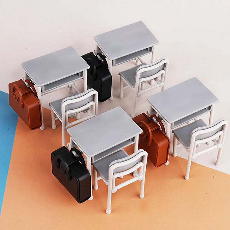 1Set Poppenhuis Miniatuur Bureaus Stoelen Schooltassen Klaslokaal Model 1:12 Poppenhuis Decor Speelgoed Accessoires-Speelgoed