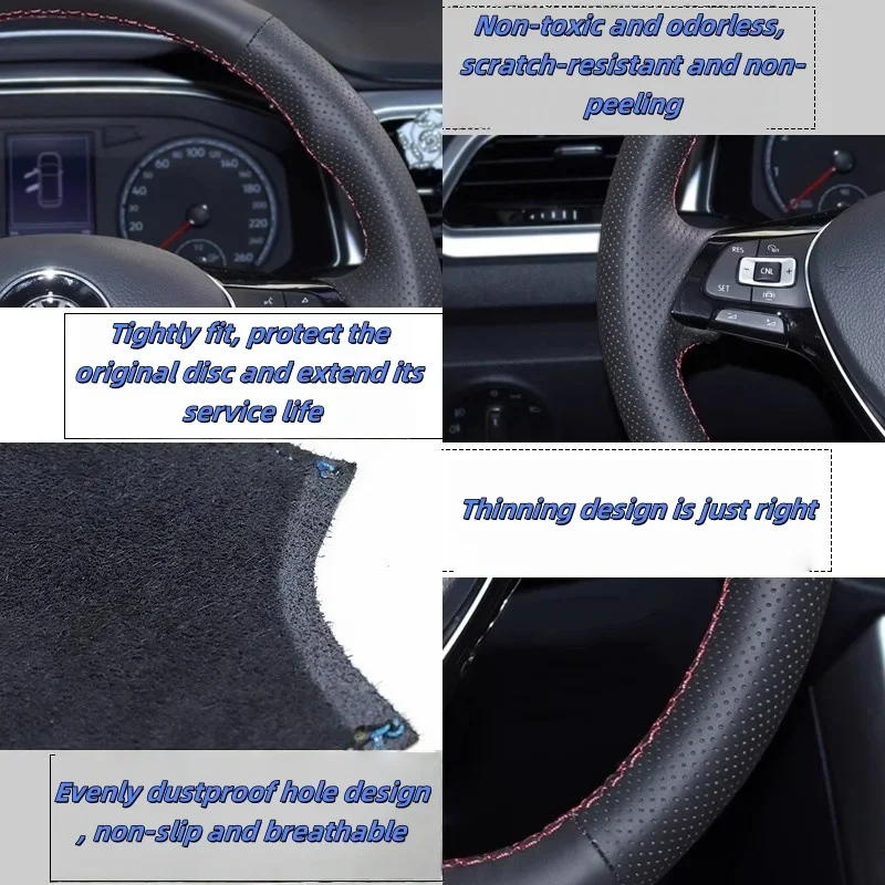 غطاء عجلة قيادة السيارة مخيط يدويًا من الجلد الطبيعي لجيلي بويو L 2022 2023 ملحقات السيارة الداخلية #2