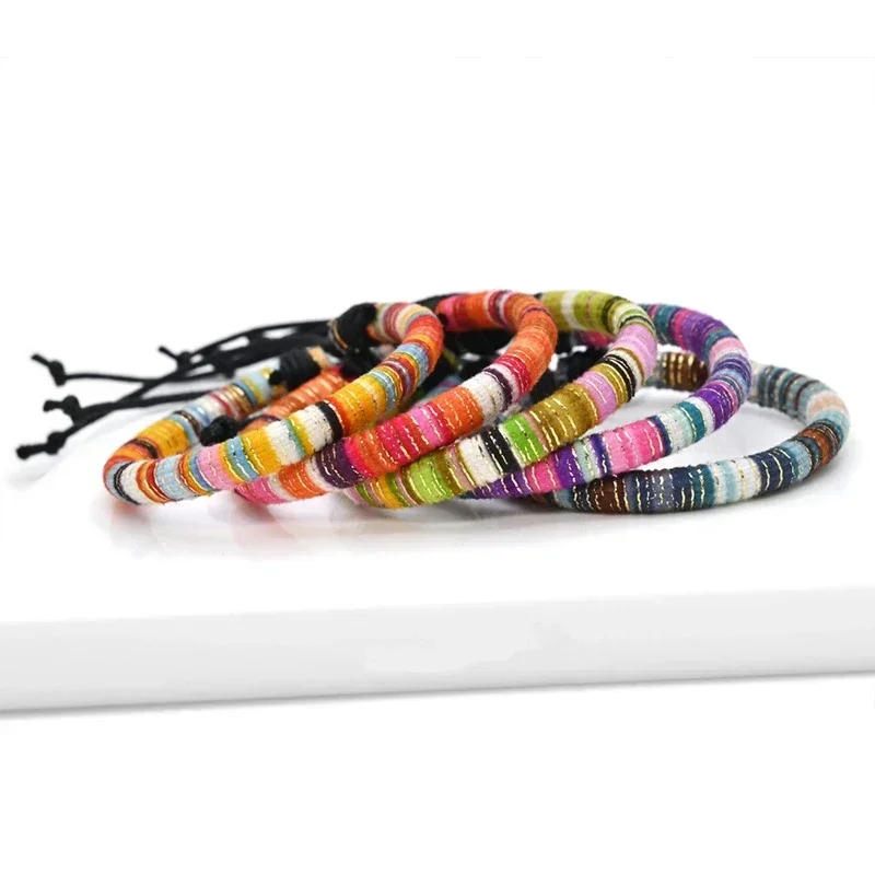 مجموعة أساور منسوجة بوهيمية مكونة من 8 قطع، سوار ركوب الأمواج من القماش الملون المختلط للرجال والنساء