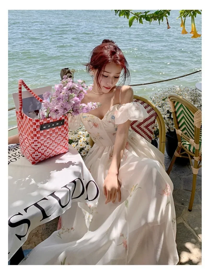 

Off The Shoulder Sexy Strap Dress Summer Strapless Corset Maxi Sundress Ladies Backless Bow Sweet Print Long Dresses Y2k Платье