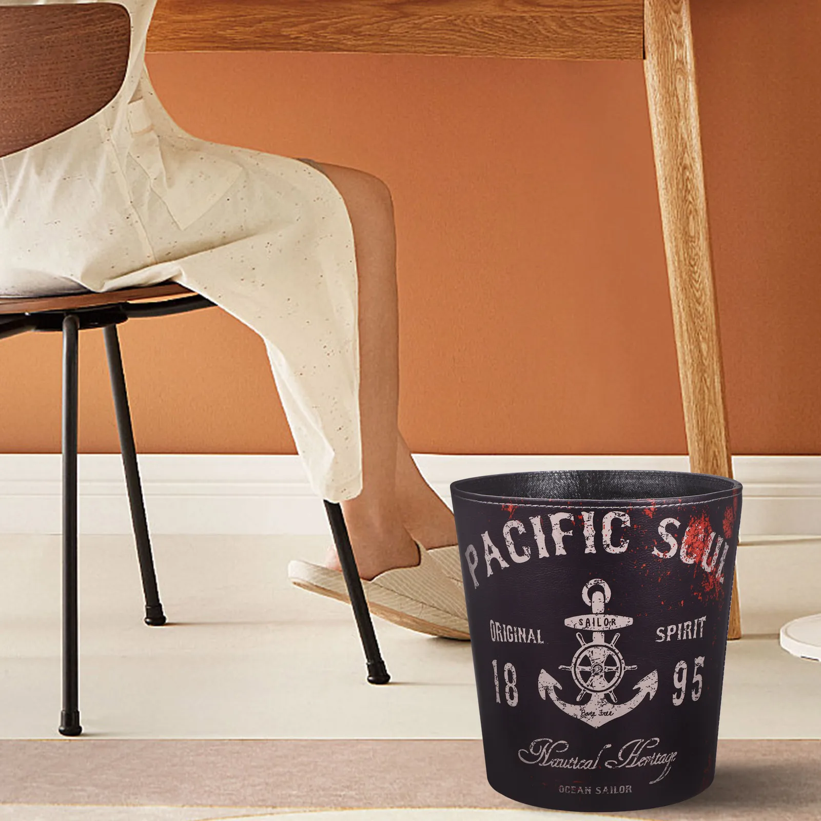 

Vintage Pattern Waste Container Retro Style Multi-Function Storage Bin Decorative Trash Can for Home Office