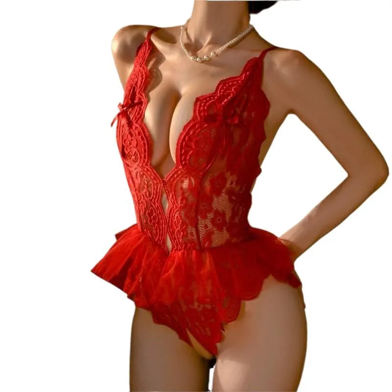 Hollow Out Women Christmas Lingerie Sexy Lace Bodysuit Sleeveless Black Lingerie Deep V Fashion G String Sujetador No Crotch