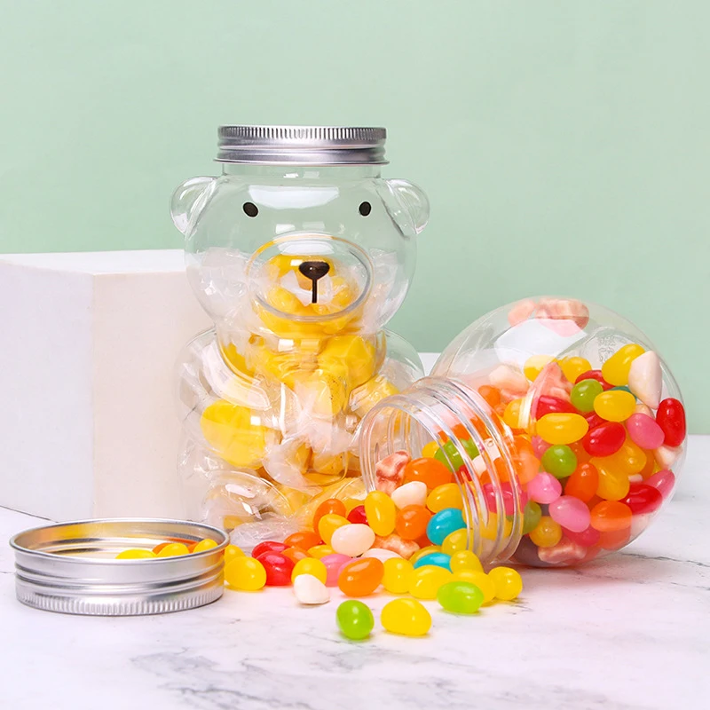 Disposable Drink Bottles Juice Bear Plastic Cup Cute Bear Juice Drink Milk Tea Beverage Storage Bottles With Lid Sealed Bottle