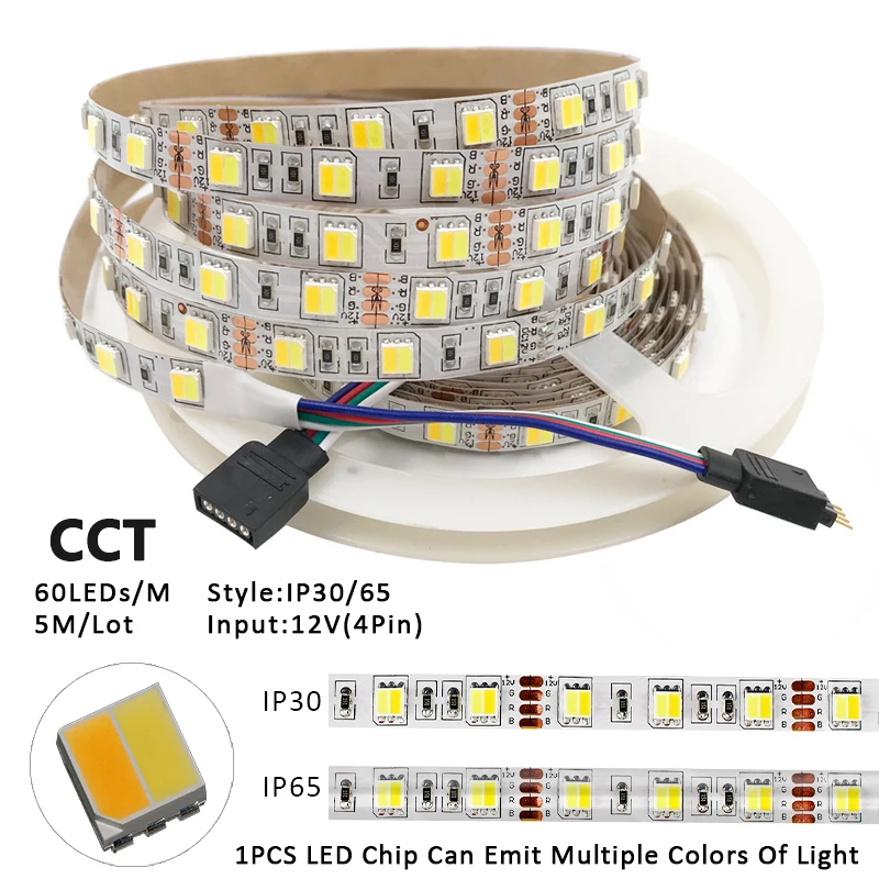 Taśma LED CCT 12V 24V DC 5050 SMD 60 lub 120 led/m podwójny kolor 2 w 1 ciepły/biały/neutralny pasek elastyczna lampa 3000K 4000K 6500K