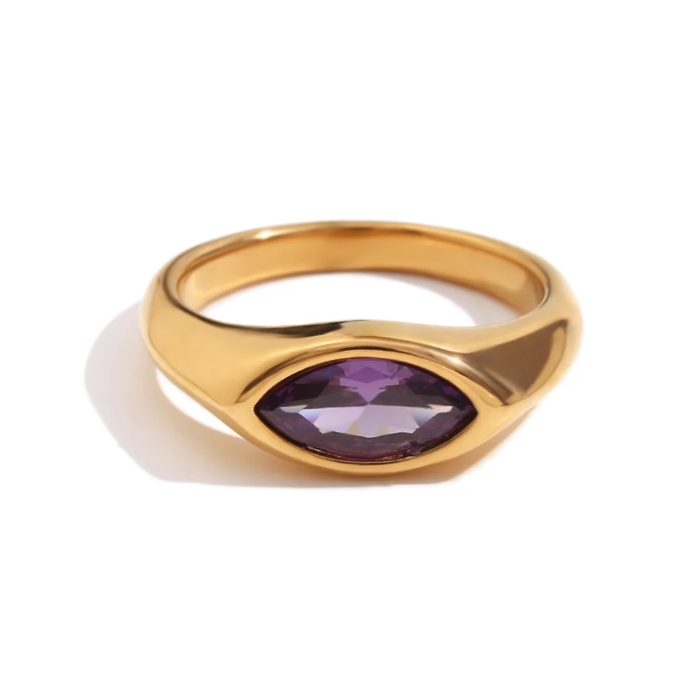 E.B.belle Pferdeauge-Zirkon-Dichtungsring, bunt, hypoallergen, 316L-Edelstahl, Dekoration, 18 Karat vergoldeter Schmuck