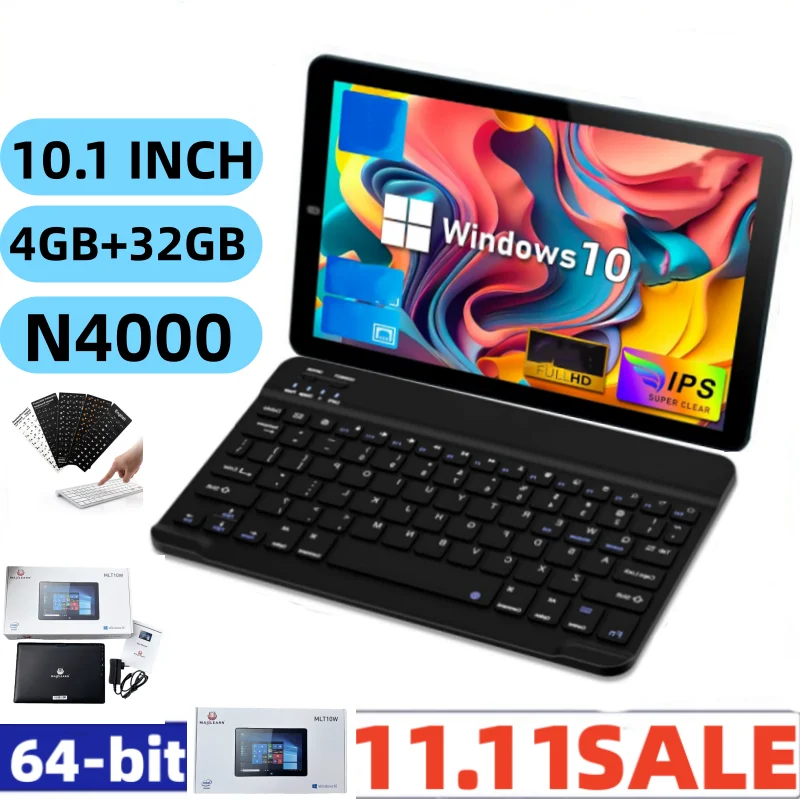 

10.1 Inch MLT10W Tablet PC 4G RAM 32GB ROM With Keyboard WINDOWS 10 N4000 64-Bit 1280 x 800 IPS Screen WIFI Dual Core