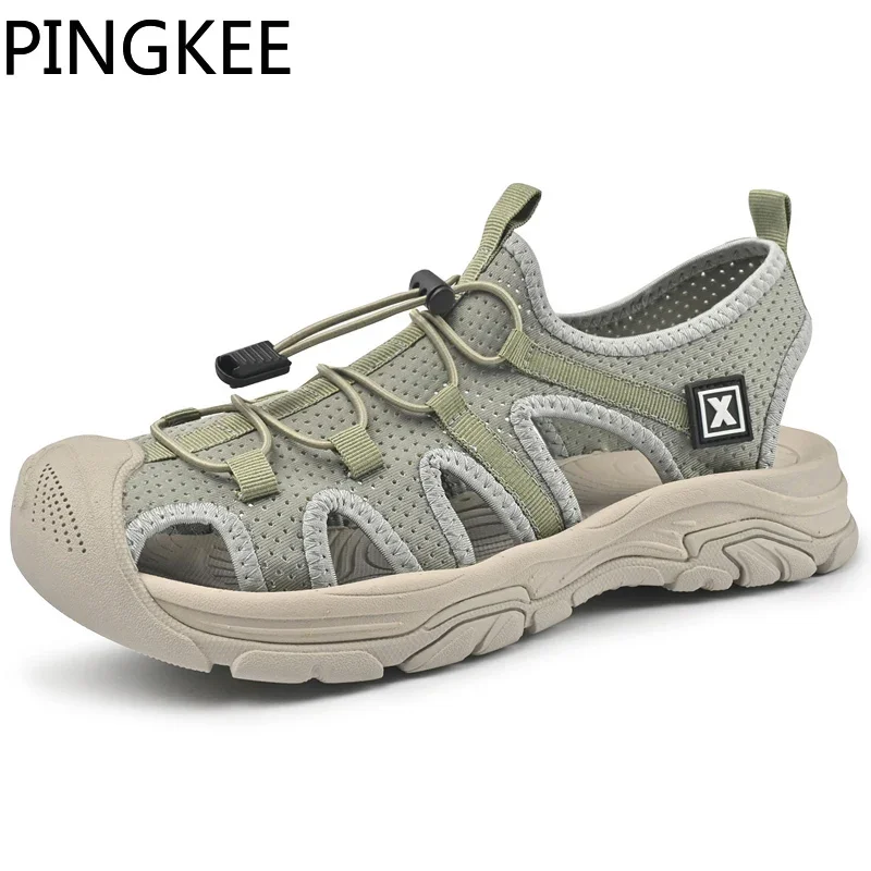 PINGKEE Webbing Lining Upper Toe Bumper Lace Lock Water Aqua Cross Strap Closure Sandals Man Summer Hiking Sandals For Men