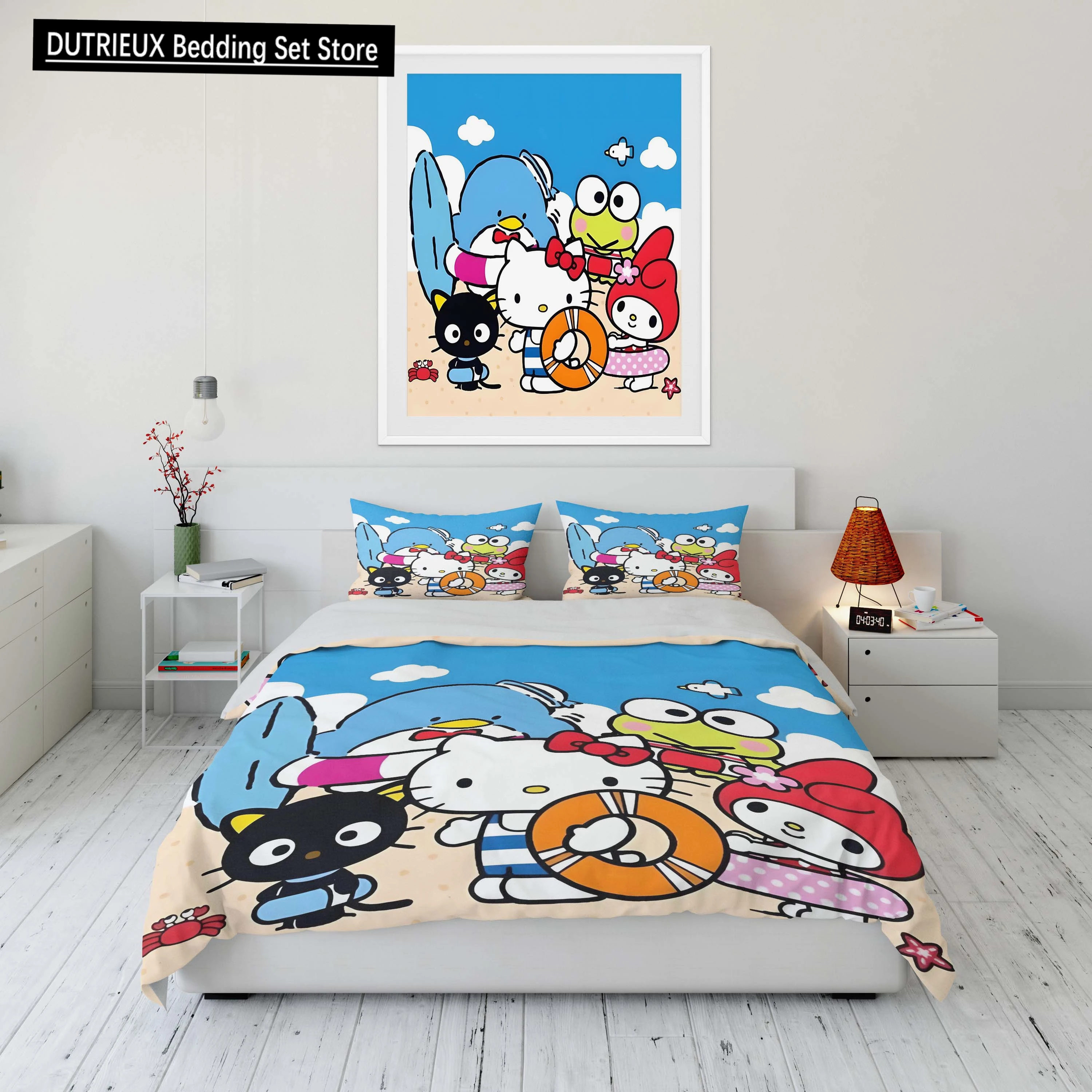 

Sanrio Character Friends Printed Quilt Cover Pillowcase Bedding Set Kids Adult Comfortable Bed Set Twin King Bedding Set Luxury