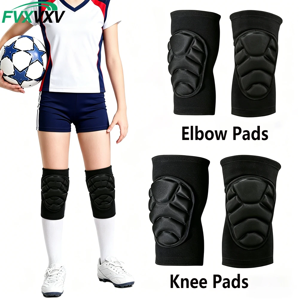 1Pair Kids Youth Thick Sponge Knee Pads & Elbow Sleeves,Breathable Elastic Sports Protective Gear for  Skate, Soccer, Basketball