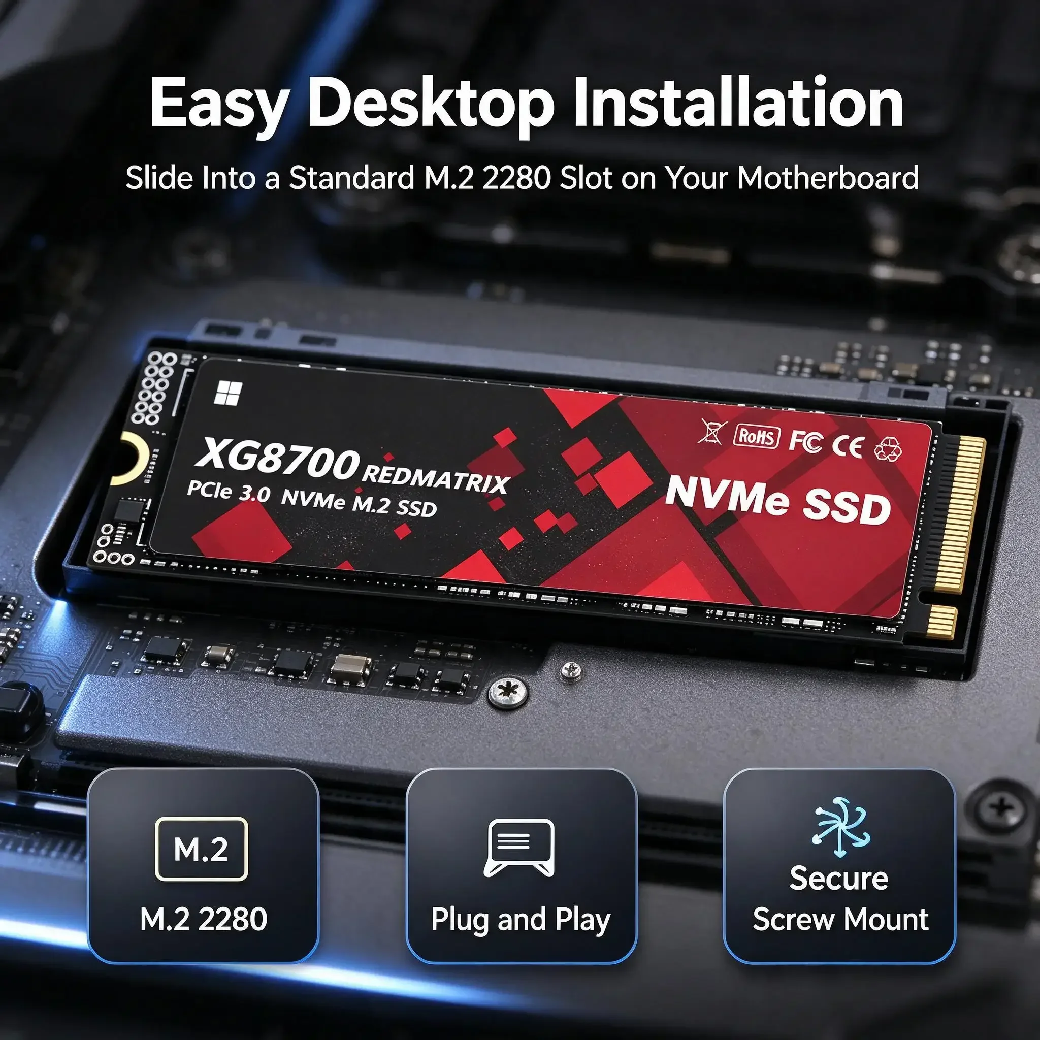 XG8700 M.2 NVMe SSD PCIe 3.0  500GB 1TB 2TB 4TB Capacity High‑Speed Internal Gaming Solid State Drive for PC Laptop