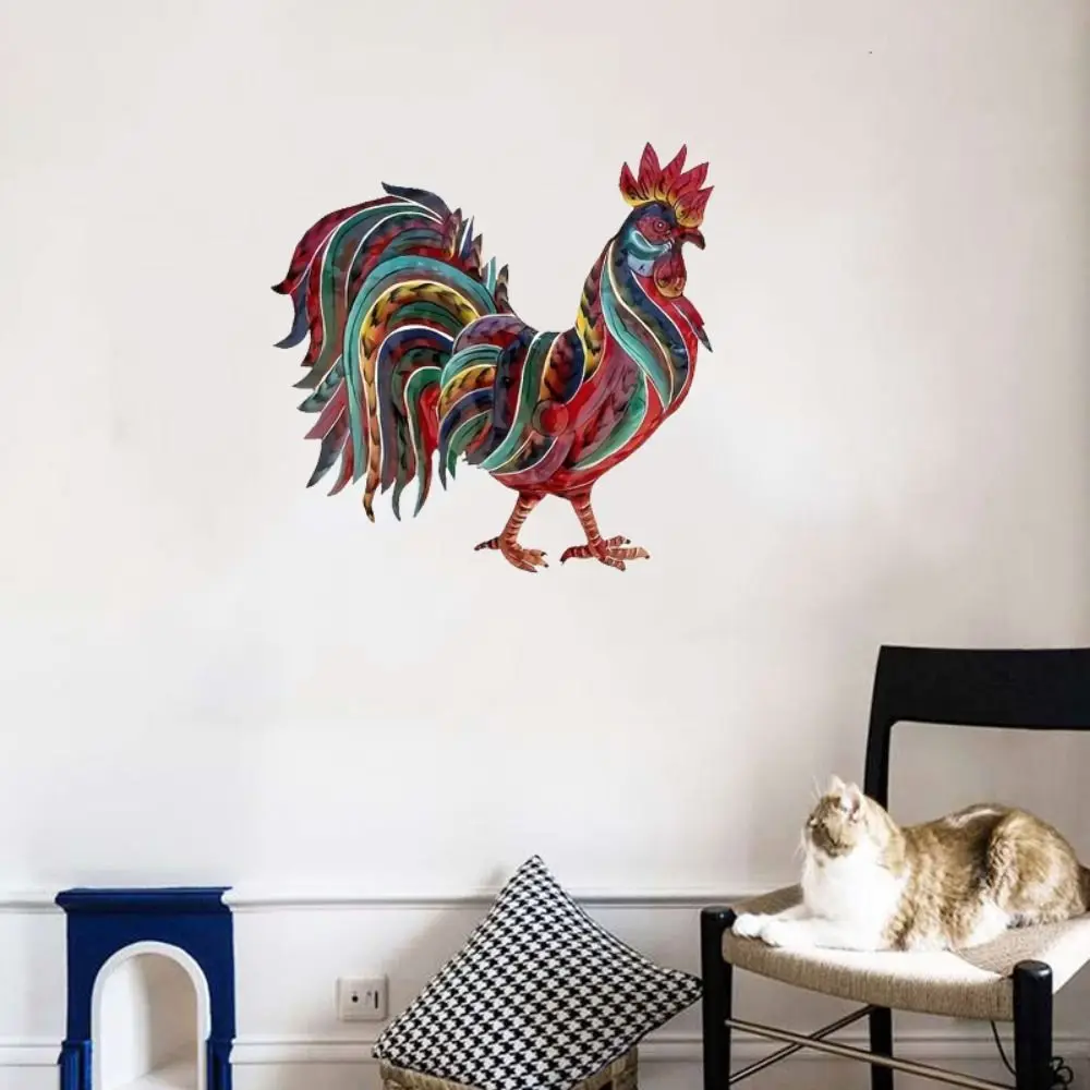 

Creative Metal Rooster Wall Hanging Decoration Art Colorful Animal Statue Ornament Exquisite Background Pendant Home