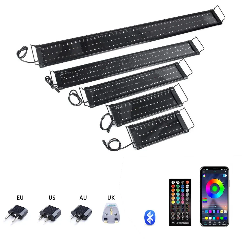 LED Fish Tank Light,Aquarium Light,Time Setting,Adjustable Brightness,6 Color Lighting Modes,Flash,Bluetooth App /Remote Control