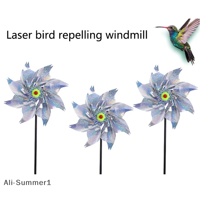 【E】1/5PCS Garden Lawn Yard Decoration Bird Repeller Pinwheels Reflective Sparkly Scarecrow Pinwheel Windmill Spinner