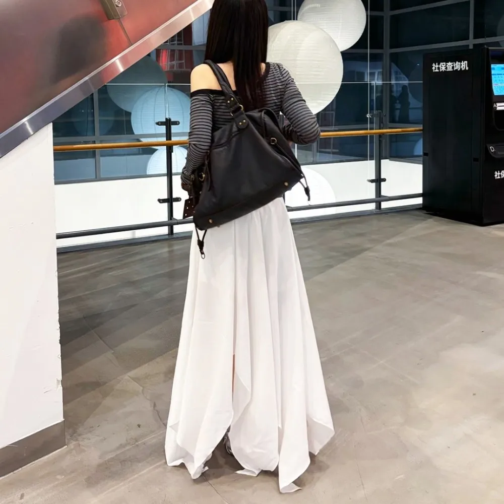 Kliou Casual Elegant Long Skirts Woman Y2K Style Elastic Waist Irregular Shape Daily Street Basic Solid Simple Fashion Bottoms