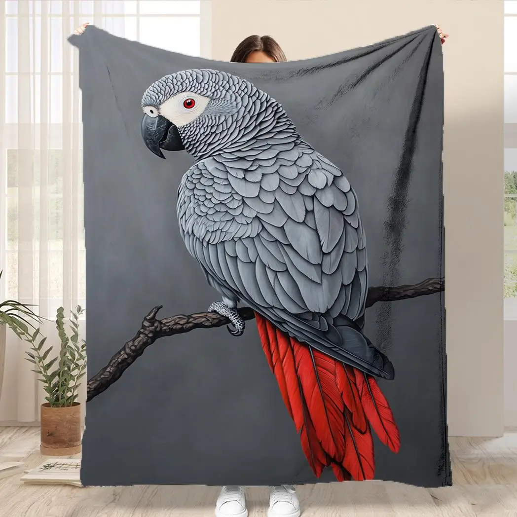 Luxurious Macaw Parrot Illustration Blanket Throw for Home Decor Living Room Sofa Cozy Plush Animal Gift Tropical Bird Design