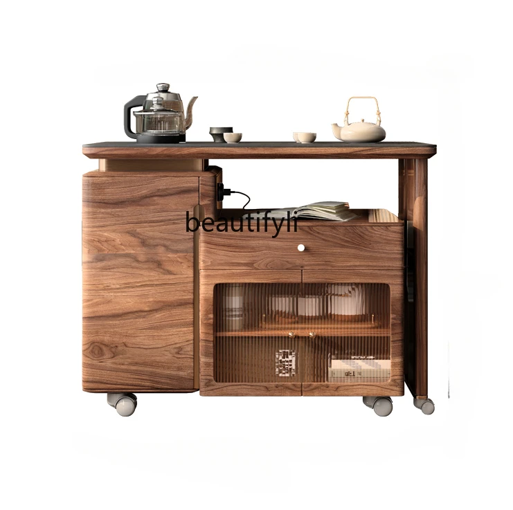 Wood Rouge Yunshu Balcony Solid Wood Tea Table Modern Retractable Small Tea Cart Kombucha Household Movable Tea Table