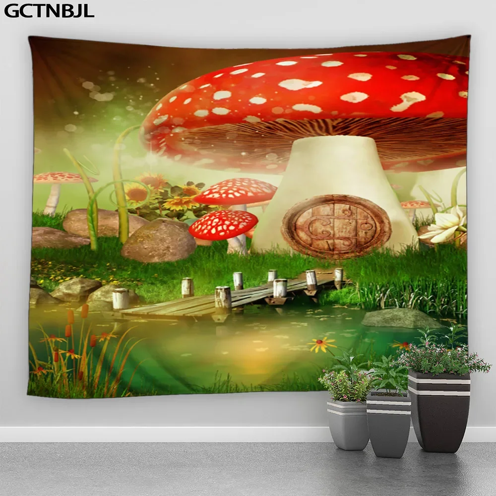 Fairy Forest Tapestry Wall Hanging Fantasy Magic Mushroom Aesthetic For Kids Girl Bedroom Living Room Dorm Party Home Decoration