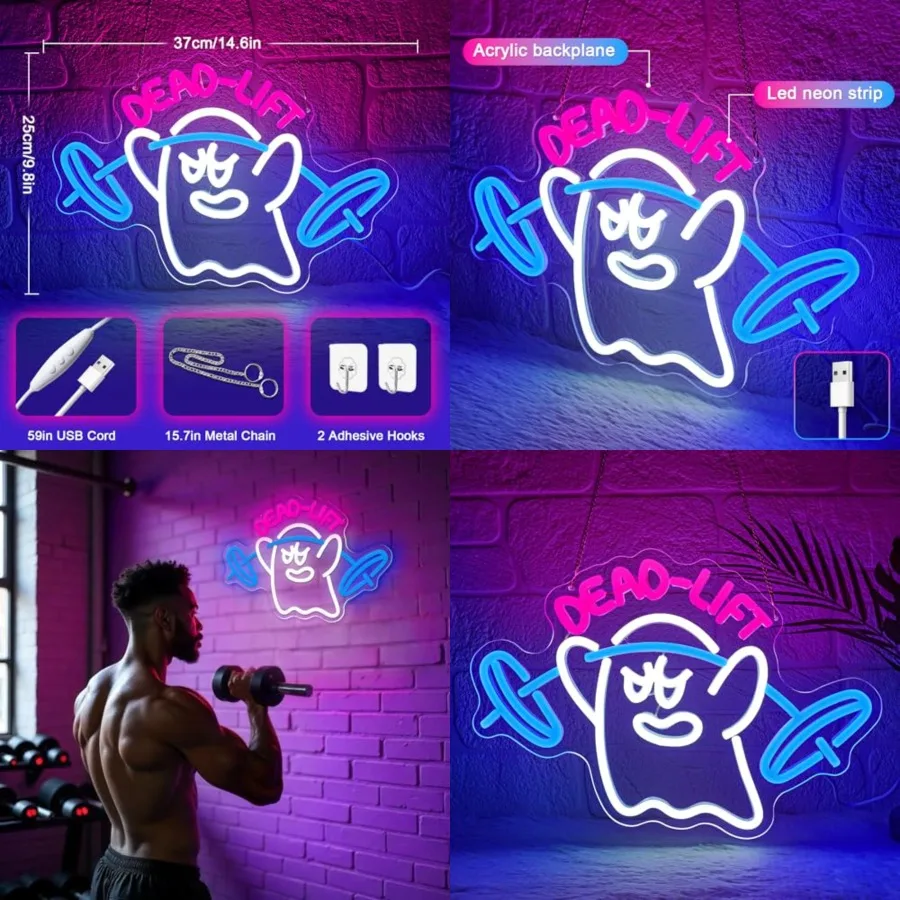 

Neon Sign, Neon Signs for Wall Decor, Neon Sign, Ghost Dead Lift Led Sign, Barbell Led Signs for Wall, USB Powered with Dimmabl