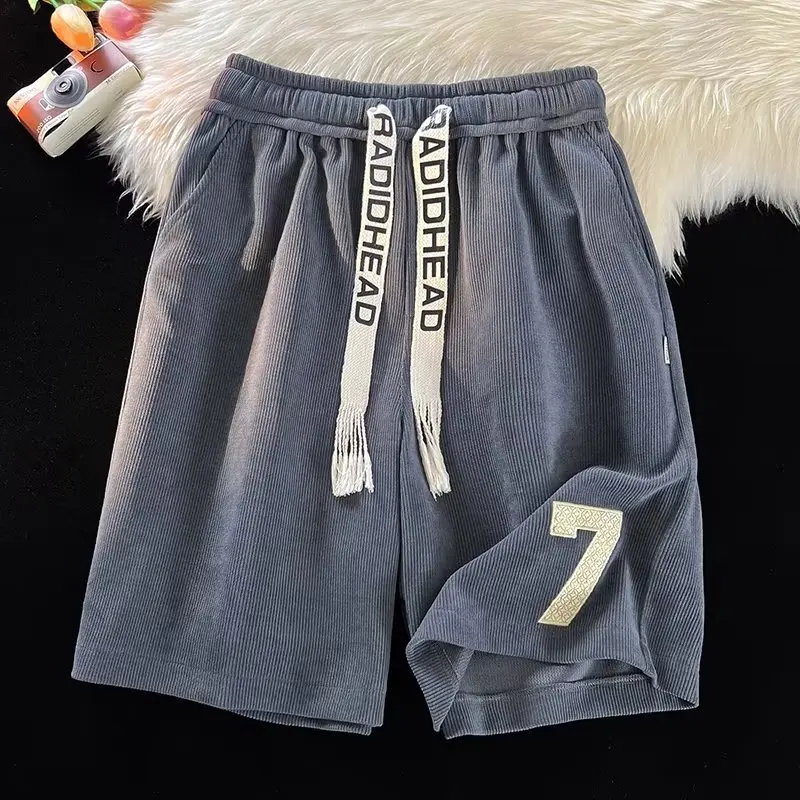 Summer Men Motion Elastic Waist Number Printing Loose Pants Straight Cylinder Casual Solid Color Comfortable All-match Shorts