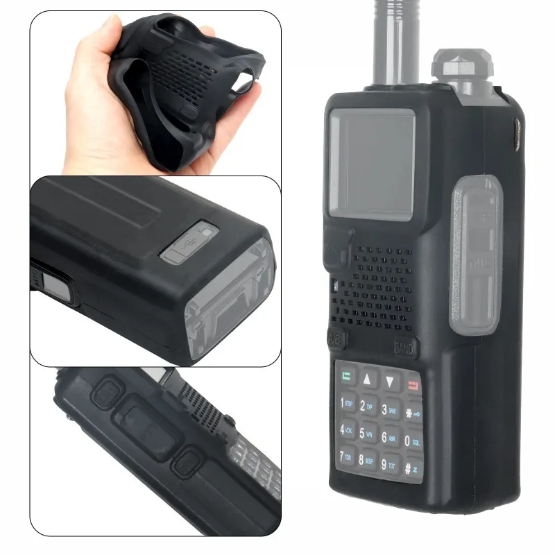 Baofeng UV-5RH UV-5RM/K5Plus Walkie Talkie Penutup Pelindung Karet Soft Case Kantong Hitam Ham Radio Tas
