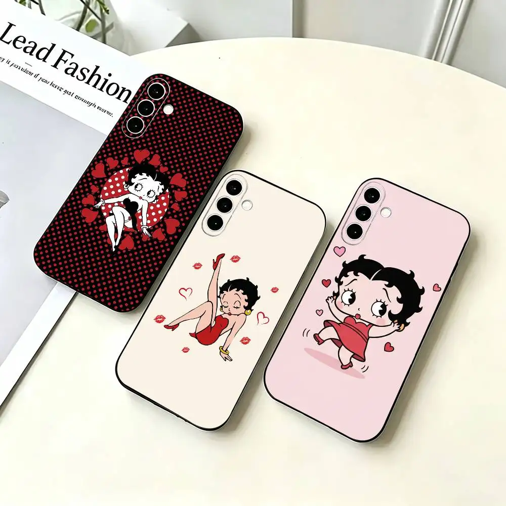 Cute B-Betty  B-Boops Cartoon  Phone Case Black Silicone Soft For Samsung A73,A72,A71,A70,A53,A52,A51