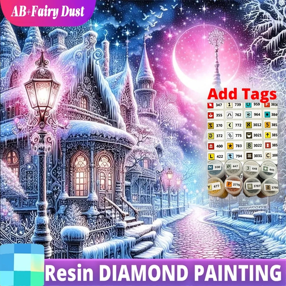 

Resin AB Fairy Dust Diamond Embroidery House Landscape Suitable For Beginners Mosaic Castle Winter Painting Street DIY Handmade